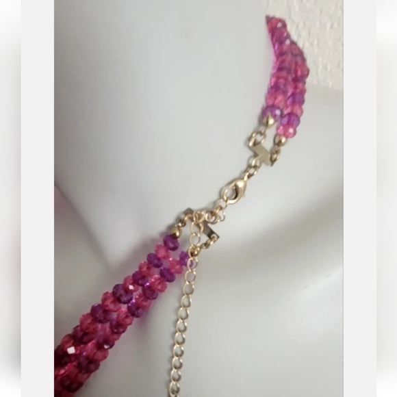 BEADED  DOUBLE STRAND CLEAR PINK & PURPLE FACETED LUCITE BEADS - Picture 3 of 8